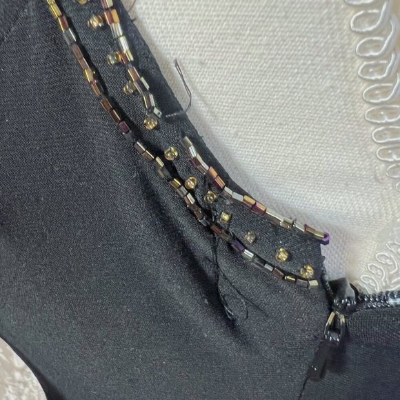 Vintage Dave & Johnny Black Gold Beaded Gown Mesh Detailing Formal Dress Size 8 - Picture 12 of 13